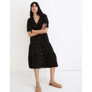 Madewell Black Gauze Tiered Button Front Midi Dress Plus Size 14W